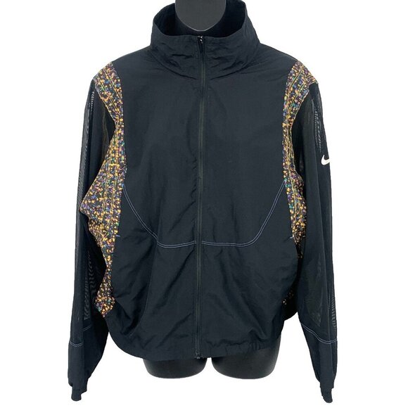 Nike Running Jacket Windbreaker Black Size Large Mesh Arms Women Zipper EUC - Picture 1 of 13